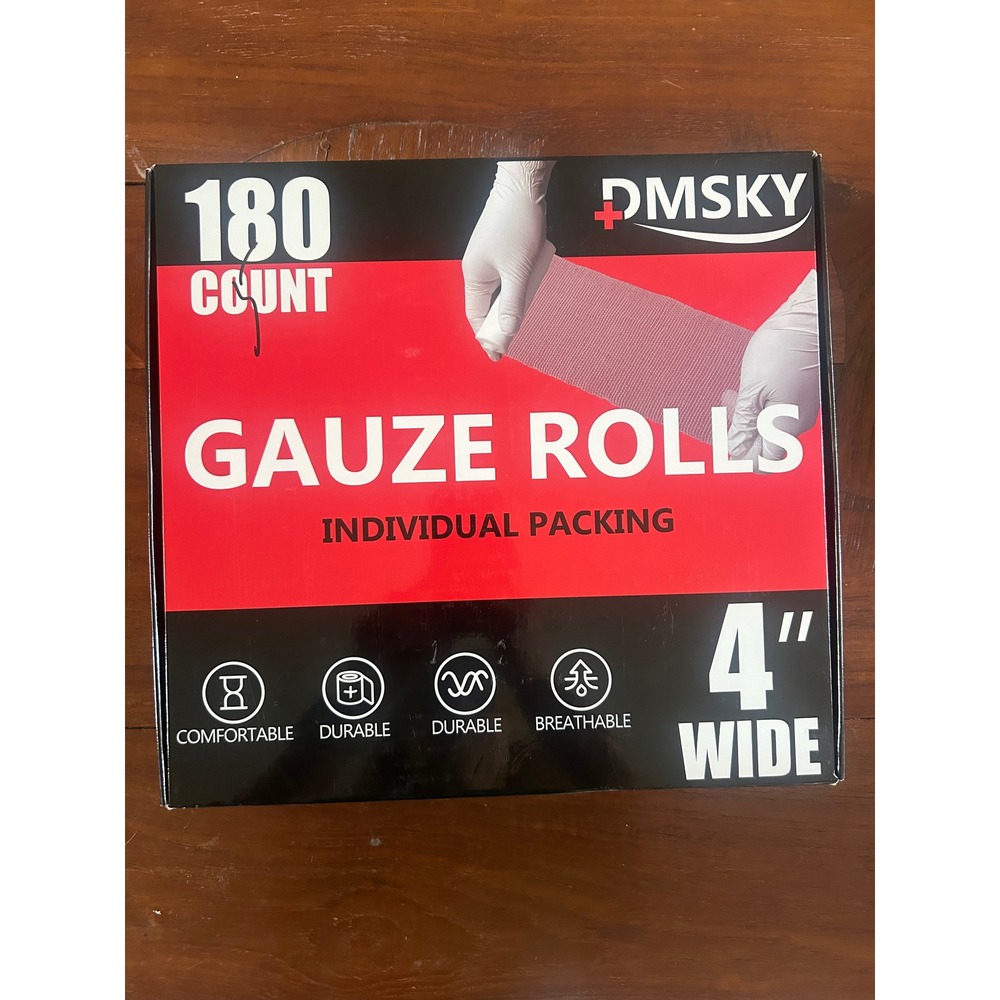 Dmsky 180 Count Gauze Rolls 4" Wide Individually Wrapped with 12 Medical Tape